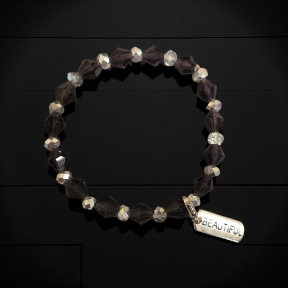 "Beautiful" tag silver and dark purple bracelet~ 7 inches - Picture 3 of 3